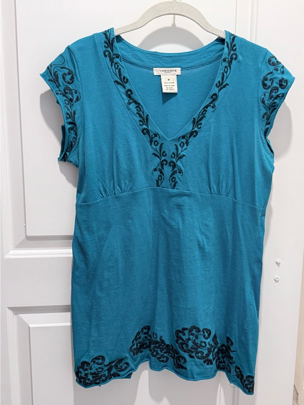 Vertigo Paris Teal V-Neck Embroidered Tunic